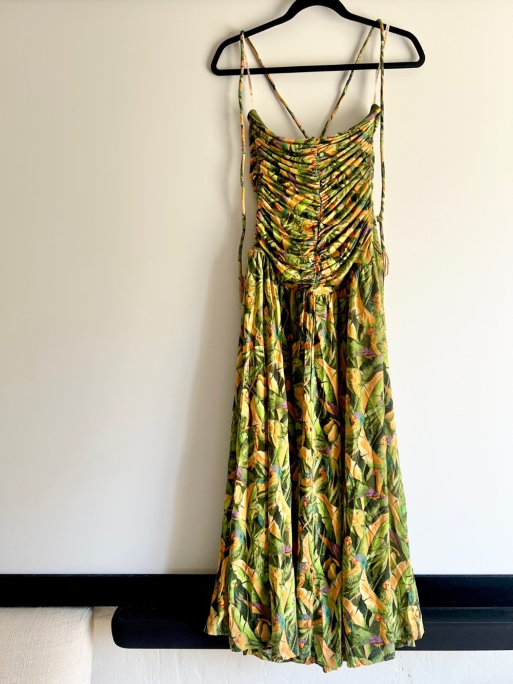 FARM Rio Strapless Tropical Midi Dress in Green and Yellow Print - Picture 11 of 16